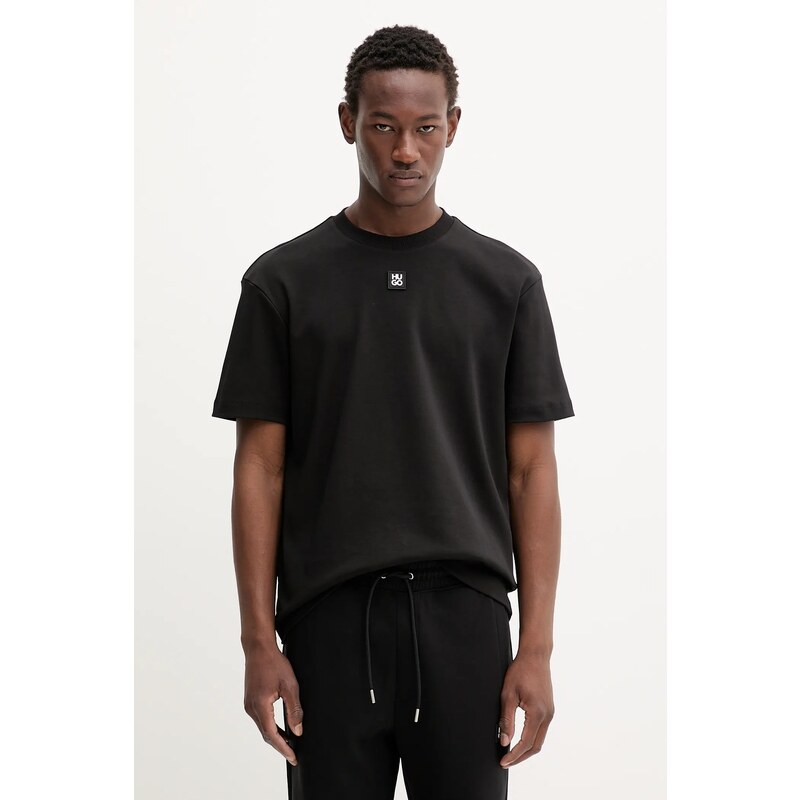 HUGO pamut póló barna, sima, 50505201