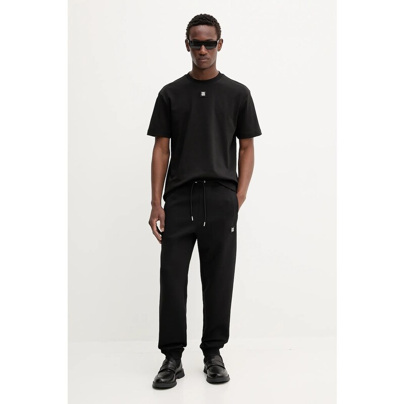 HUGO pamut póló barna, sima, 50505201