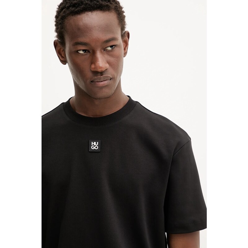 HUGO pamut póló barna, sima, 50505201