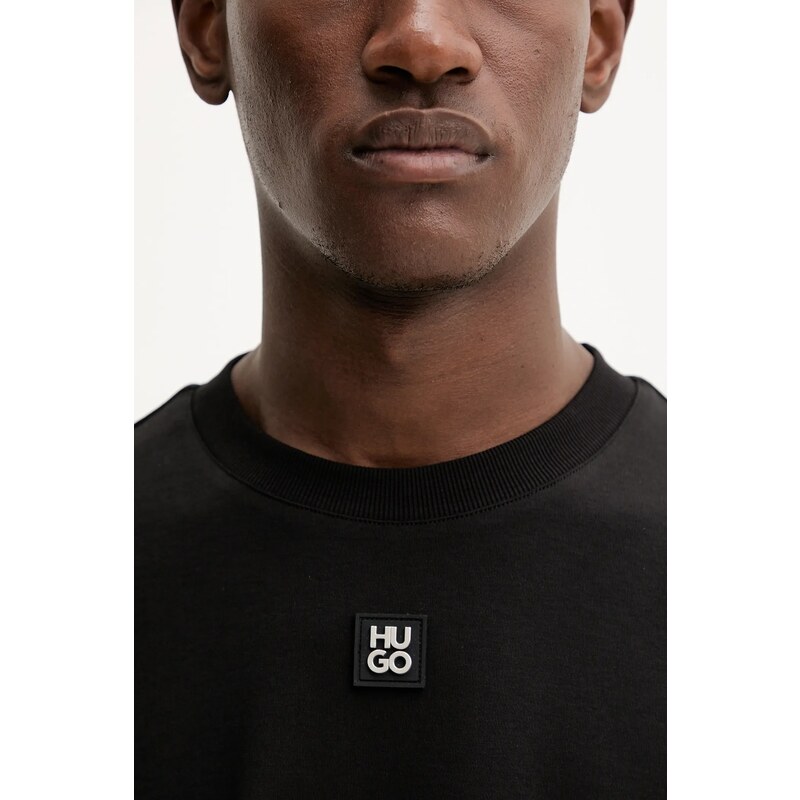 HUGO pamut póló barna, sima, 50505201