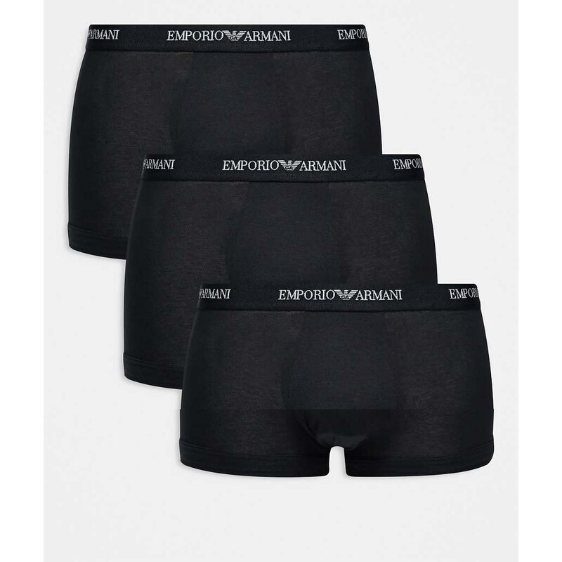 Emporio Armani 3-pack logo trunks in all black
