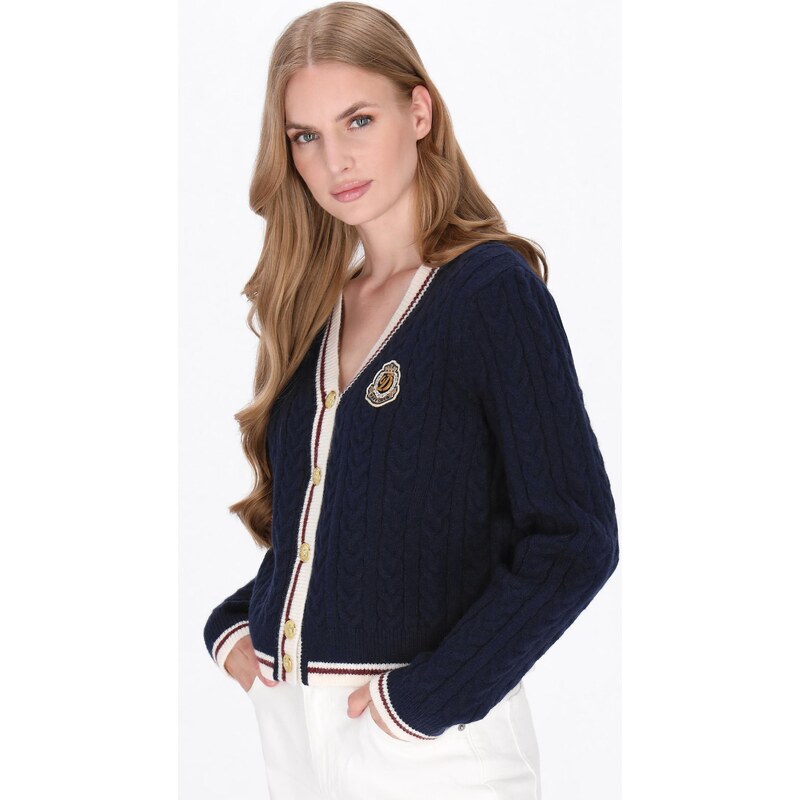 DreiMaster Maritim Kardigán sötétkék / barna / fehér