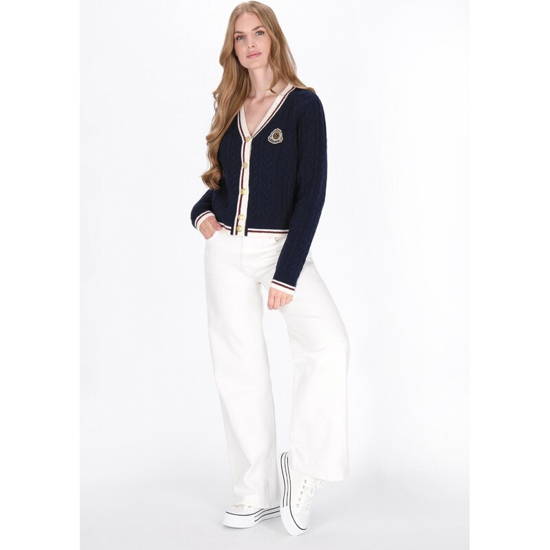 DreiMaster Maritim Kardigán sötétkék / barna / fehér