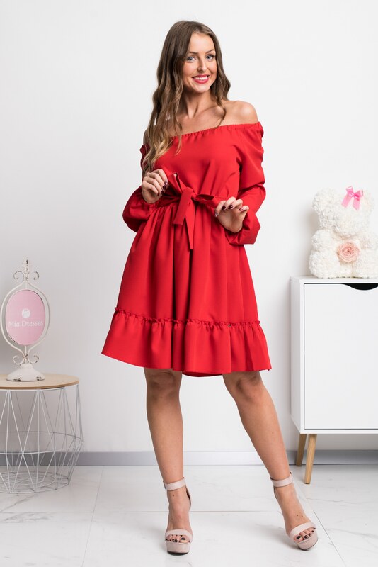 Numoco Piros rövid ruha ejtett vállal