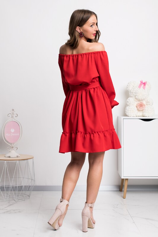 Numoco Piros rövid ruha ejtett vállal