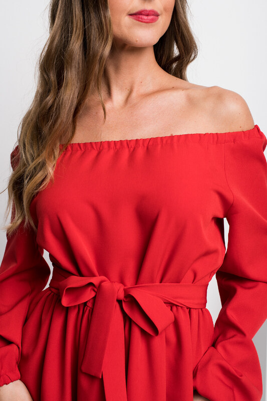 Numoco Piros rövid ruha ejtett vállal