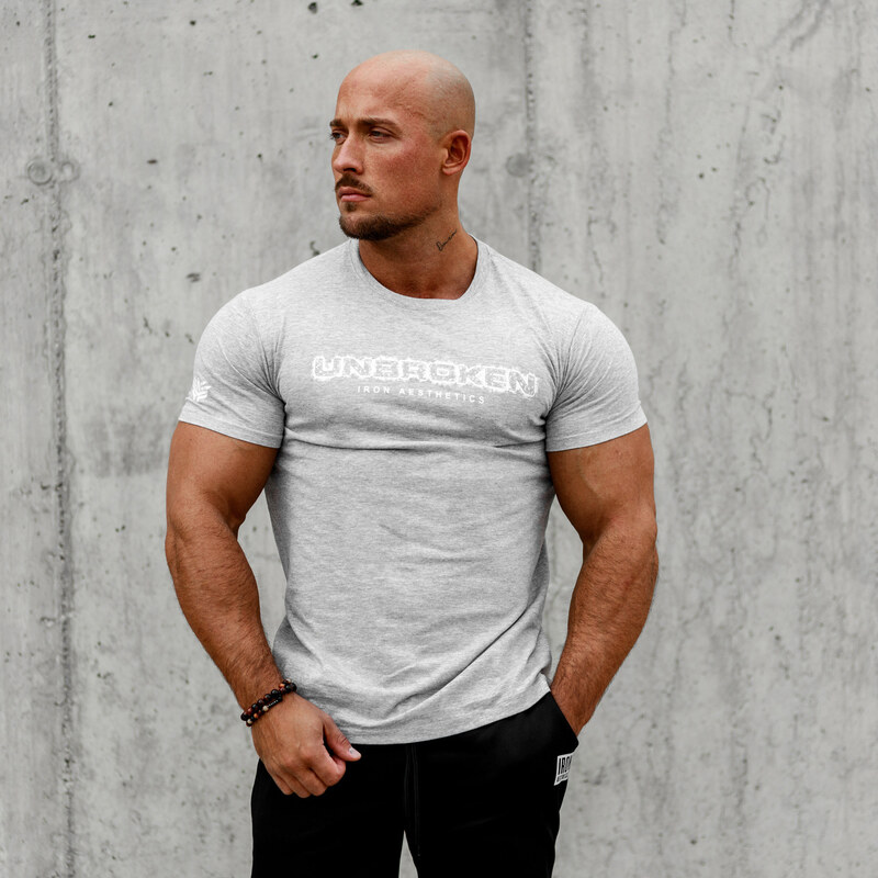 Férfi fitness póló Iron Aesthetics Unbroken, szürke