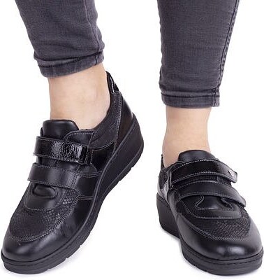 Vlnka Női tépőzáras bőr félcipő Stella, fekete felnőtt cipő