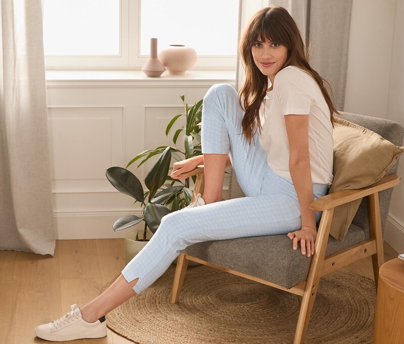 Tchibo Női 7/8-os sztreccsnadrág, kockás, világoskék