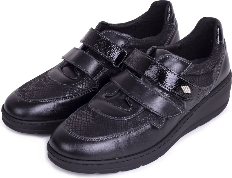 Vlnka Női tépőzáras bőr félcipő Stella, fekete felnőtt cipő