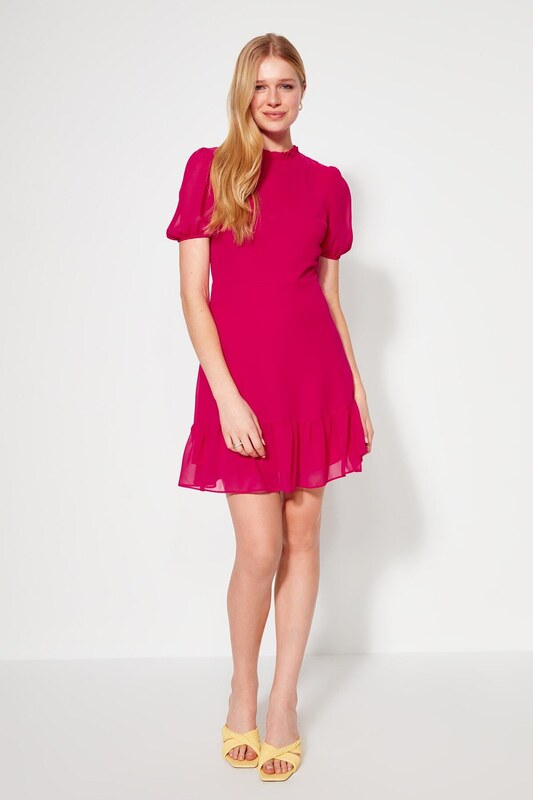 Trendyol Fuchsia A-Cut Flounce Chiffon Lined Woven Woven Dress