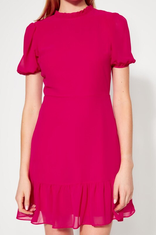 Trendyol Fuchsia A-Cut Flounce Chiffon Lined Woven Woven Dress
