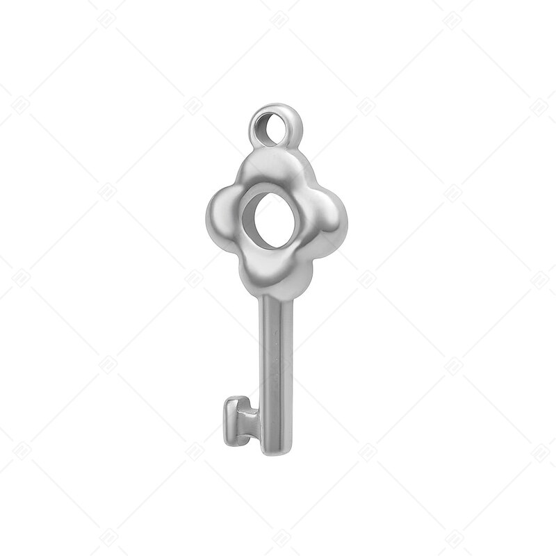 BALCANO - Nemesacél virágos kulcs alakú charm, magasfényű polírozással