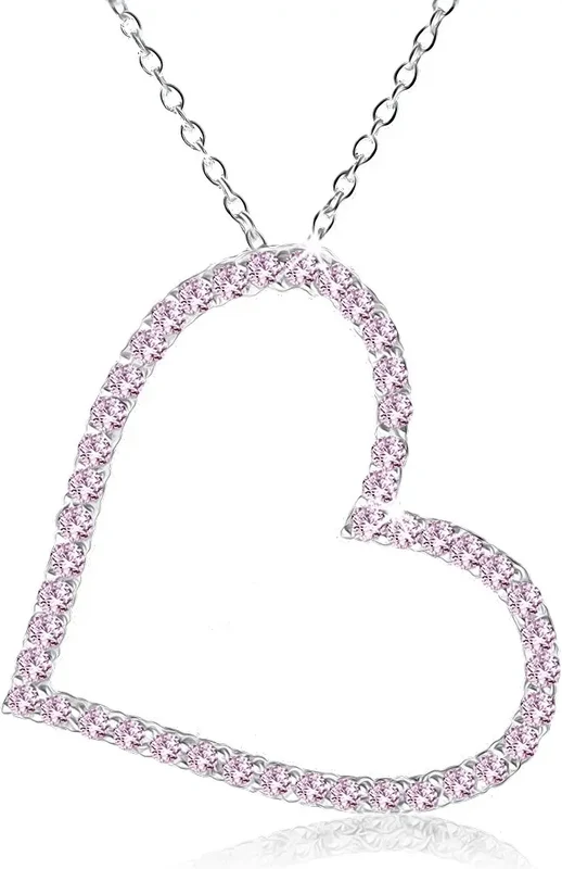 Ekszer Eshop - Nyakék 925 ezüstből, szimmetrikus szívkörvonal rózsaszín cirkóniákból SP37.07