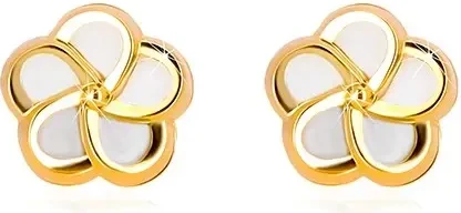 Ekszer Eshop - 14K sárga arany fülbevaló - virág öt szirommal és természetes gyöngyházfénnyel S1GG19.18