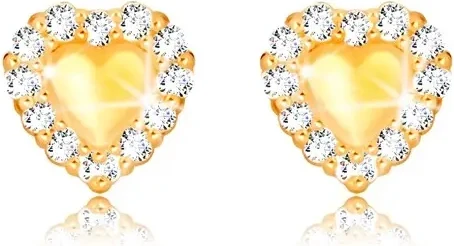 Ekszer Eshop - 375 sárga arany fülbevaló - szabályos szív, átlátszó cirkóniás körvonal S1GG54.35
