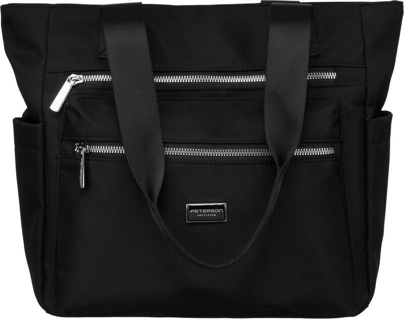 Peterson fekete női shopper táska ezüst részletekkel PTN CTY-06