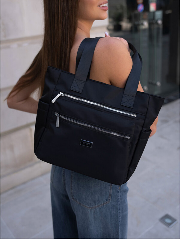 Peterson fekete női shopper táska ezüst részletekkel PTN CTY-06