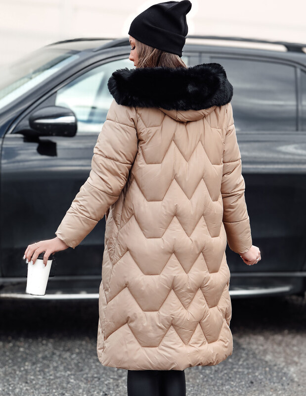 BASIC Bézs színű női hosszú steppelt kabát WINTERACT TY4777