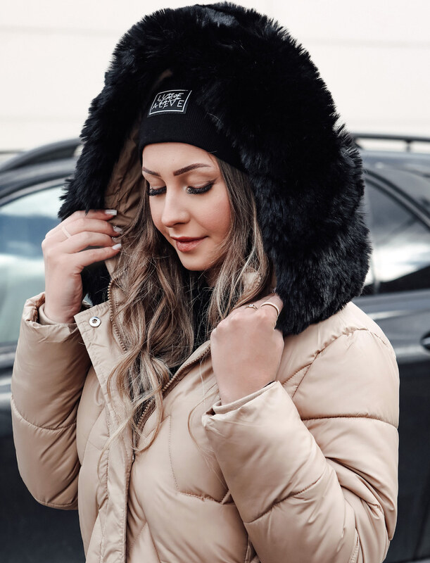 BASIC Bézs színű női hosszú steppelt kabát WINTERACT TY4777