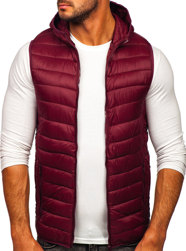 Steppelt férfi mellény kapucnival bordó színben Bolf 13072