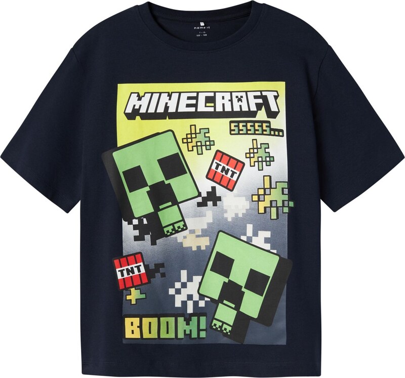 NAME IT Póló 'NKMMus Minecraft' antracit / fenyő / világospiros / fekete