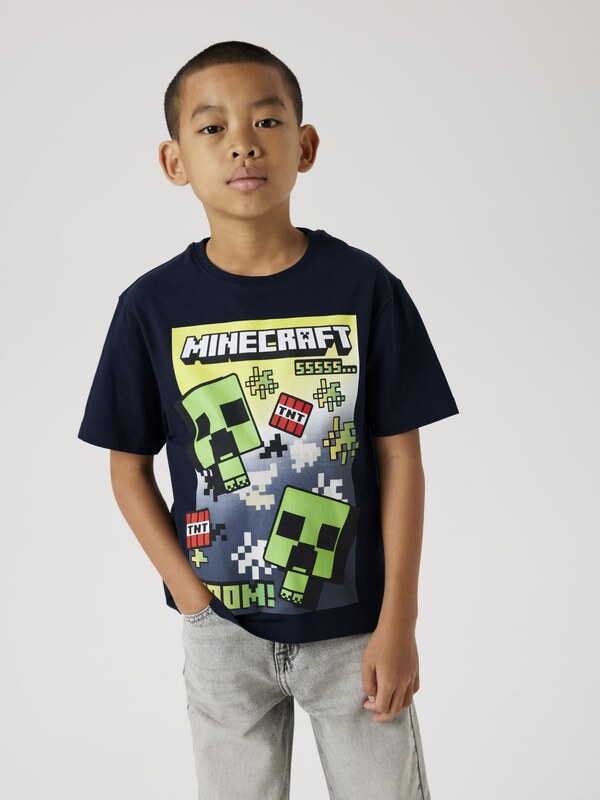 NAME IT Póló 'NKMMus Minecraft' antracit / fenyő / világospiros / fekete
