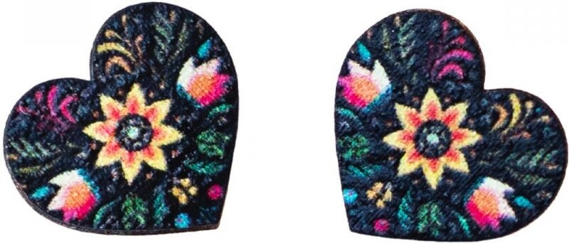 BeWooden Fa Fülbevaló Népi Szív – Fekete