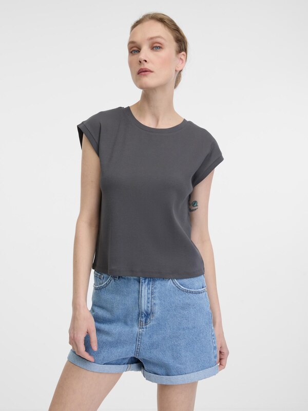 Grey women's crop t-shirt with short sleeves ORSAY - Women's