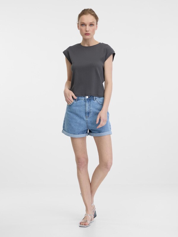 Grey women's crop t-shirt with short sleeves ORSAY - Women's