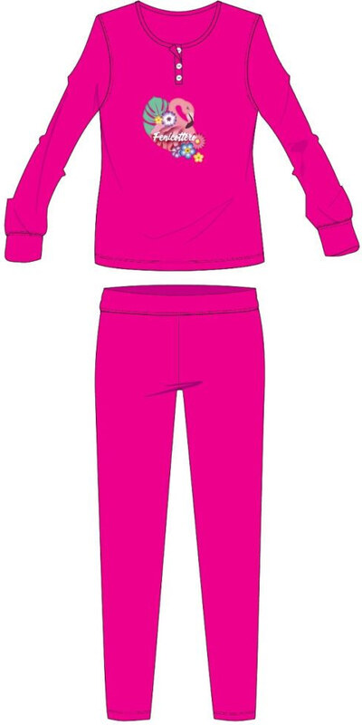 Exity kft. Flamingó téli pamut gyerek pizsama - interlock pizsama - pink - 128