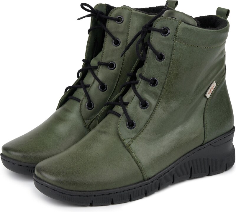 Vlnka Zoe női bőr csizma gyapjú filccel, zöld felnőtt cipő