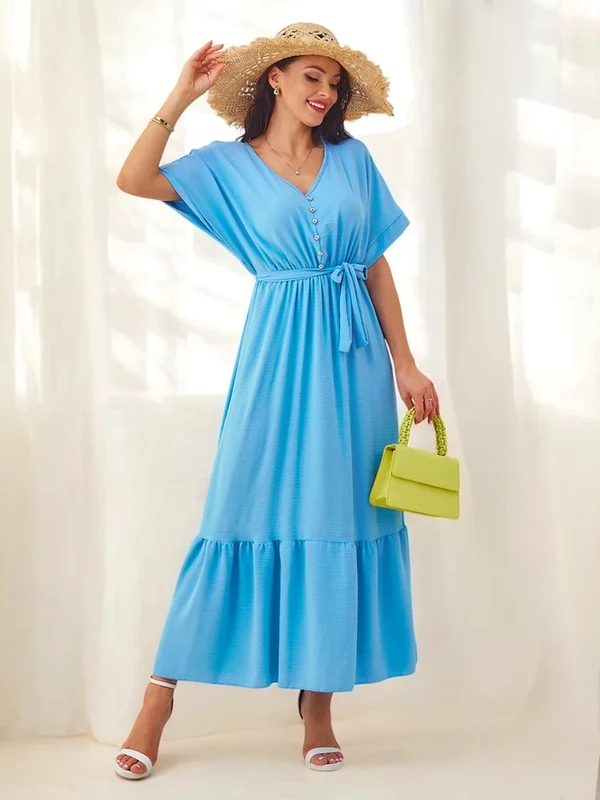 Resti Women's midi dress with short sleeves and decorative buttons