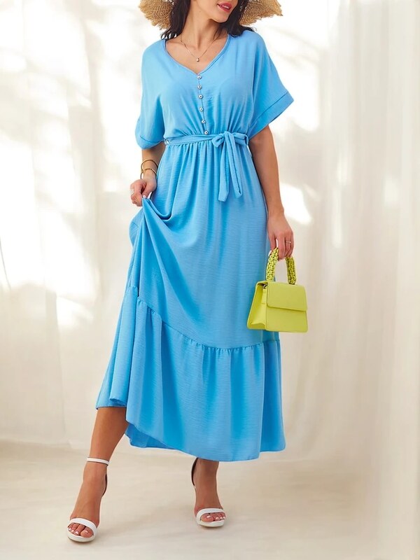 Resti Women's midi dress with short sleeves and decorative buttons