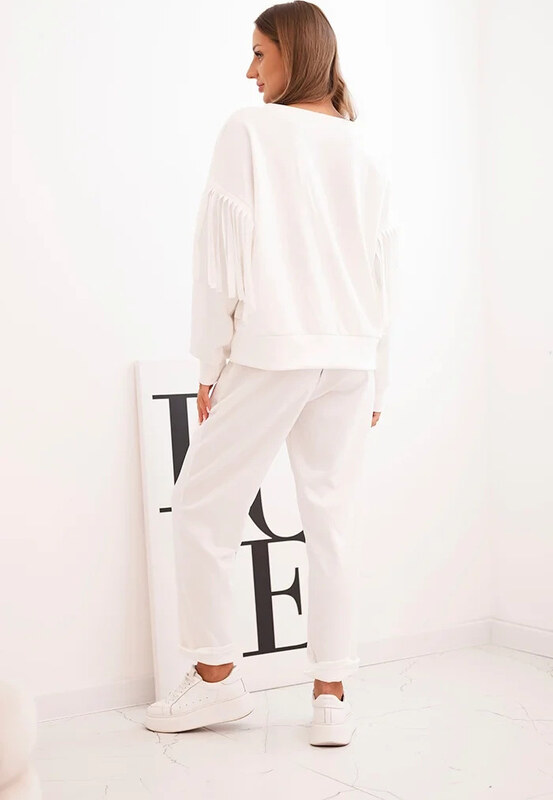 Kesi Krémszínű női viszkóz melegítő S rojtos ujjakkal