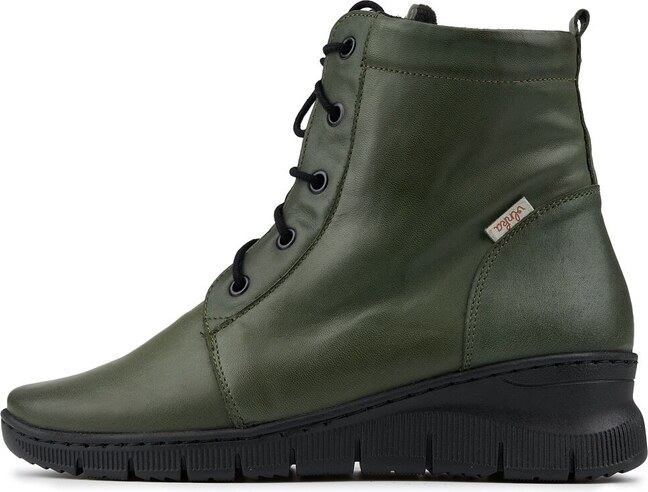 Vlnka Zoe női bőr csizma gyapjú filccel, zöld felnőtt cipő