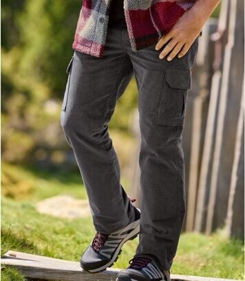 Antracitszürke kordbársony cargo nadrág Atlas For Men Szürke