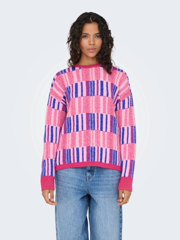 ONLY Pulóver 'ONLIRIS' királykék / rózsaszín / világos-rózsaszín