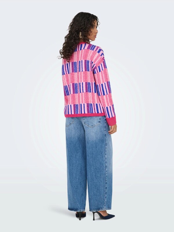 ONLY Pulóver 'ONLIRIS' királykék / rózsaszín / világos-rózsaszín