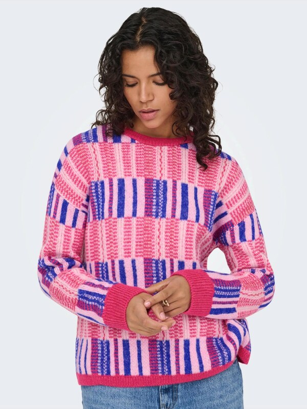 ONLY Pulóver 'ONLIRIS' királykék / rózsaszín / világos-rózsaszín