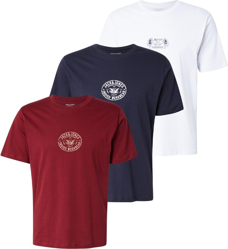 JACK & JONES Póló 'JORRETRO' tengerészkék / piros / fehér