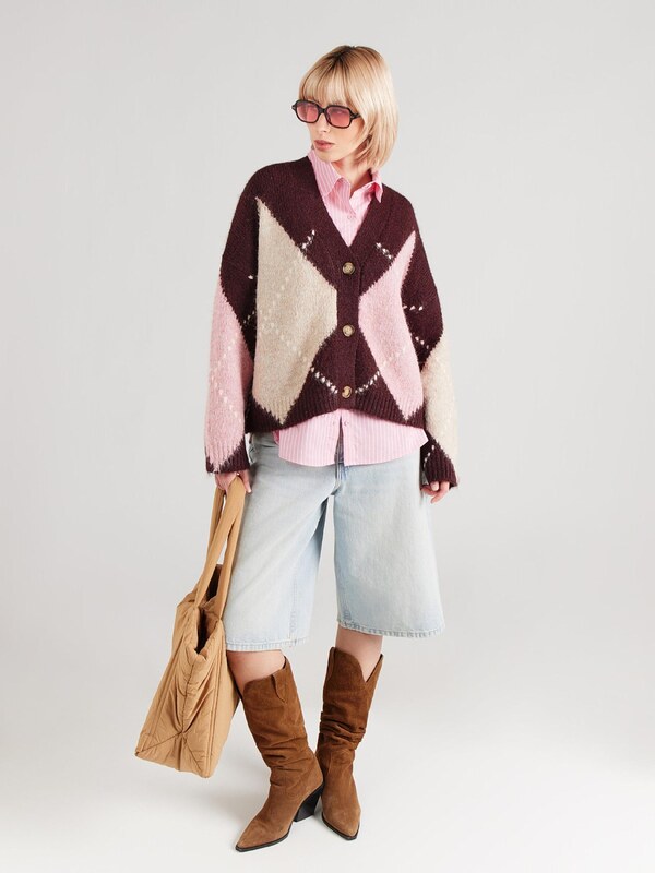Noella Kardigán 'Laiana' rózsaszín / borvörös / fehér