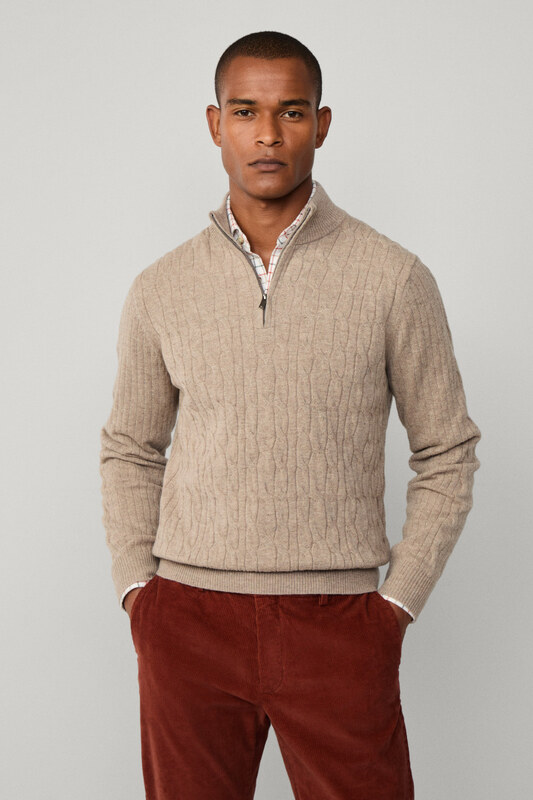 PULÓVER HACKETT LONDON LAMBSWOOL CABLE HZIP