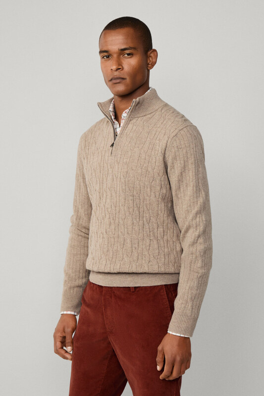 PULÓVER HACKETT LONDON LAMBSWOOL CABLE HZIP