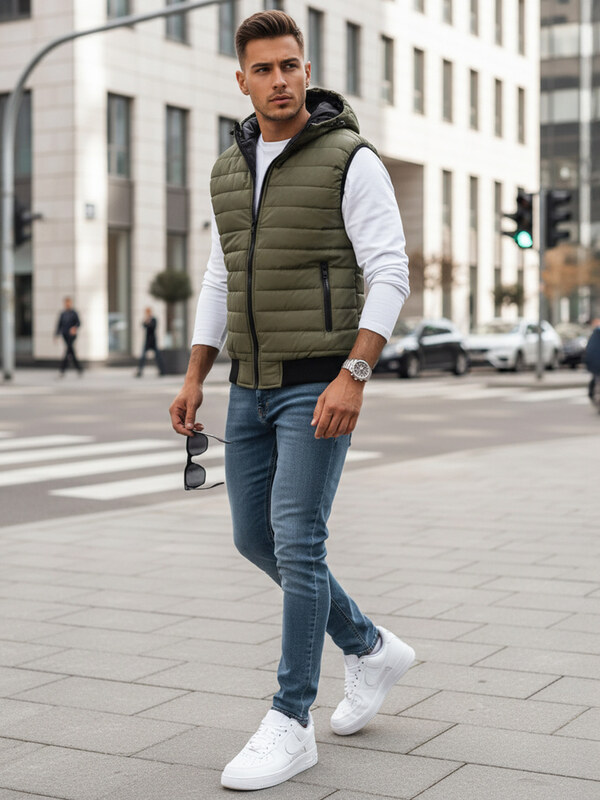 BASIC Sötétzöld mellény kapucnival TX4237