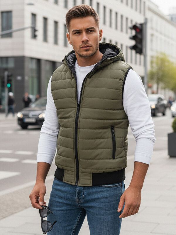 BASIC Sötétzöld mellény kapucnival TX4237