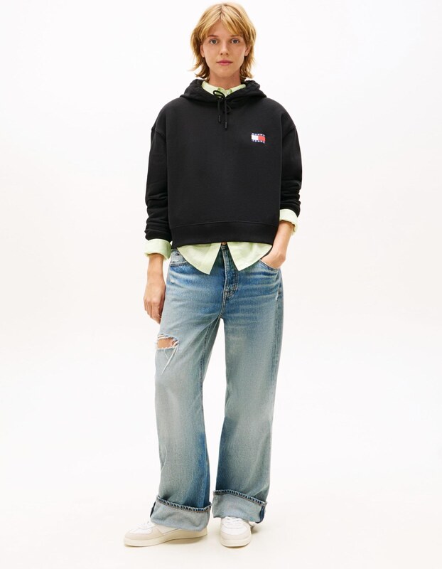 Tommy Jeans Tréning póló piros / fekete / fehér