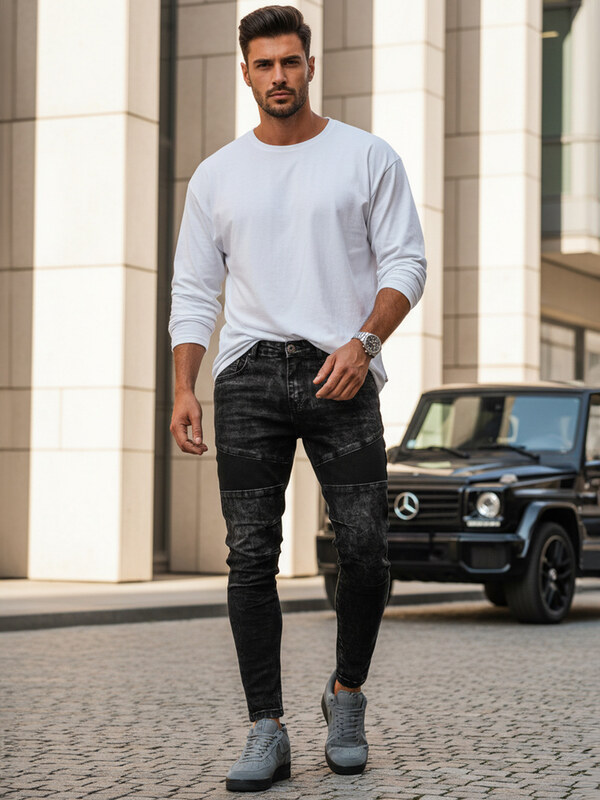 BASIC Fekete férfi farmernadrág UX3939