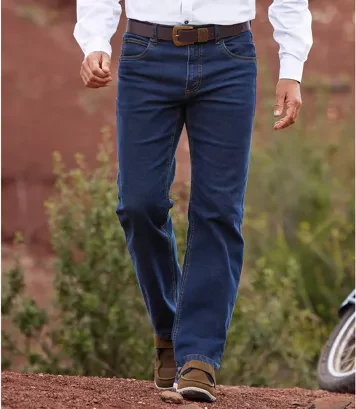 Kényelmes, sötétkék, Regular sztreccsfarmer Atlas For Men Kék