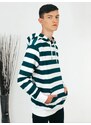 Webmoda Férfi zöld csíkos pulóver kapucnival